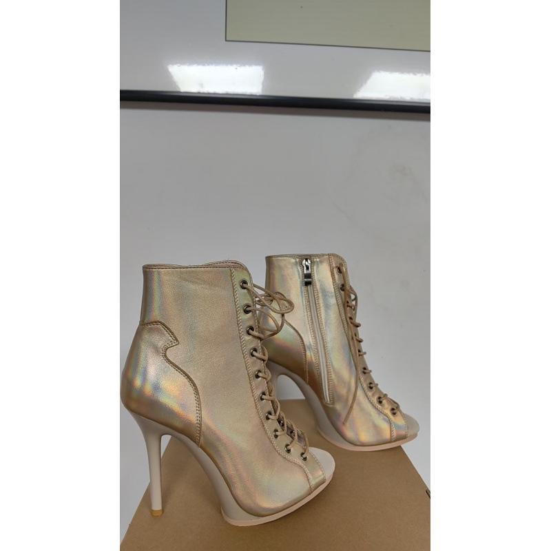 Women's Black Lace-up Ankle High Heels Jazz Dance Shoes with Soft Sole