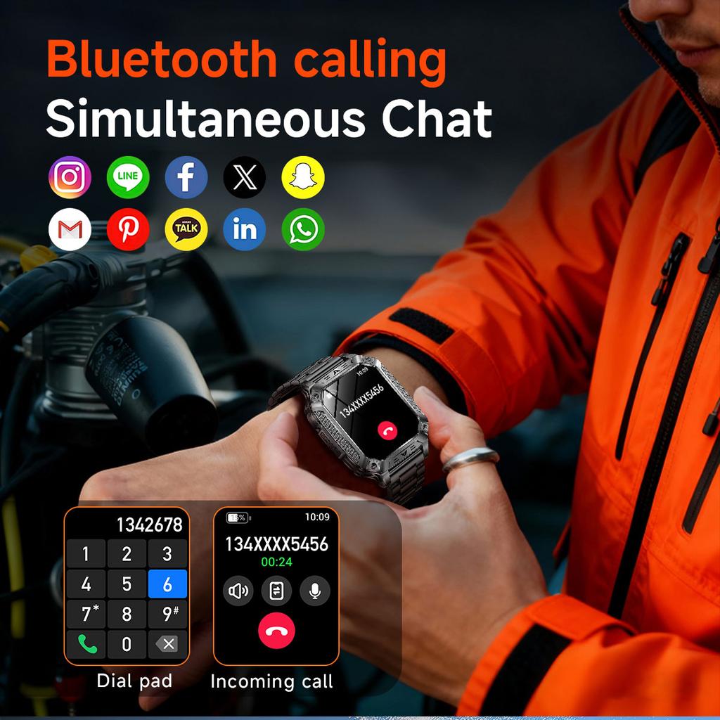 New 1400mAh Large Battery Military Outdoor 2.01 Inches Smart Watch Men 10ATM Waterproof Bluetooth Call Sports Smart Watch