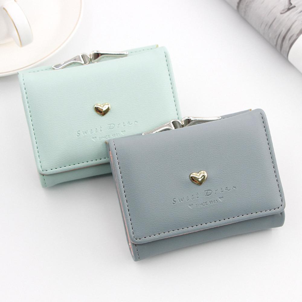 

New Candy Color Fashion Women Coin Purse Leather Solid Color Vintage Short Wallet Heart Hasp Ladies Girls Card Holder Clutch Bag