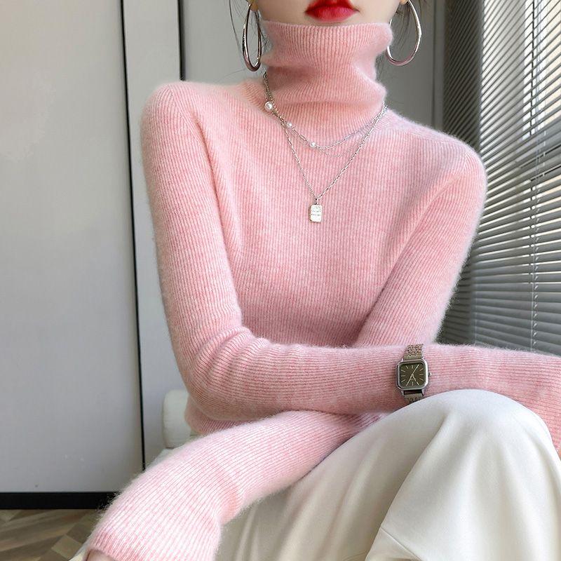 

Пуловер з високою горловиною, Теплий, Елегантний, Приталений, В язаний светр для осінньо-зимового жіночого одягу one size рожевий