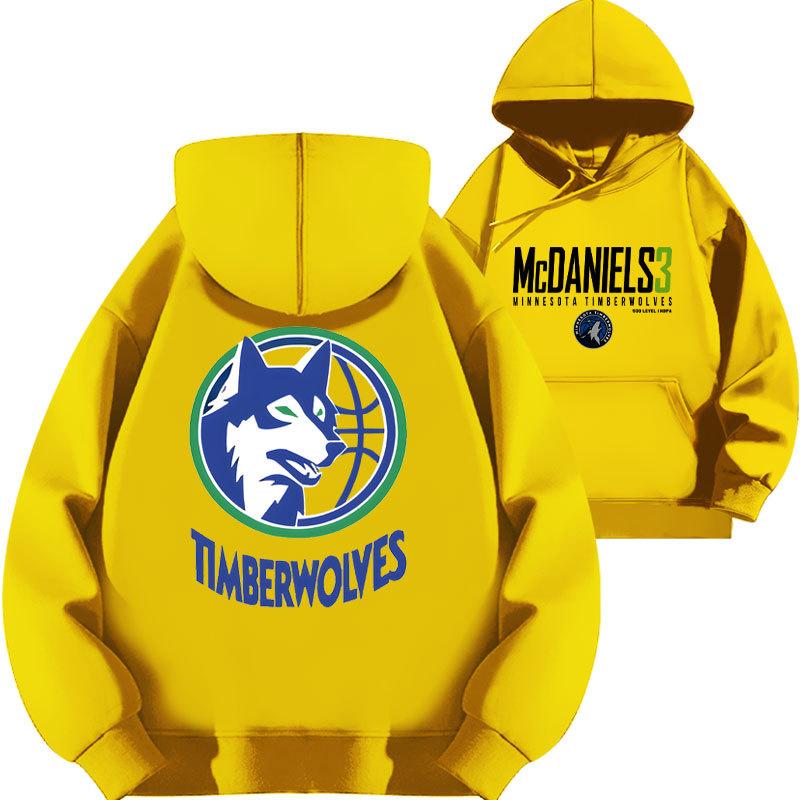 Jayden McDaniels Timberwolves No. 3 Printed Hooded Sweater Top Loose Fall and Winter Fleece Thickened Cap