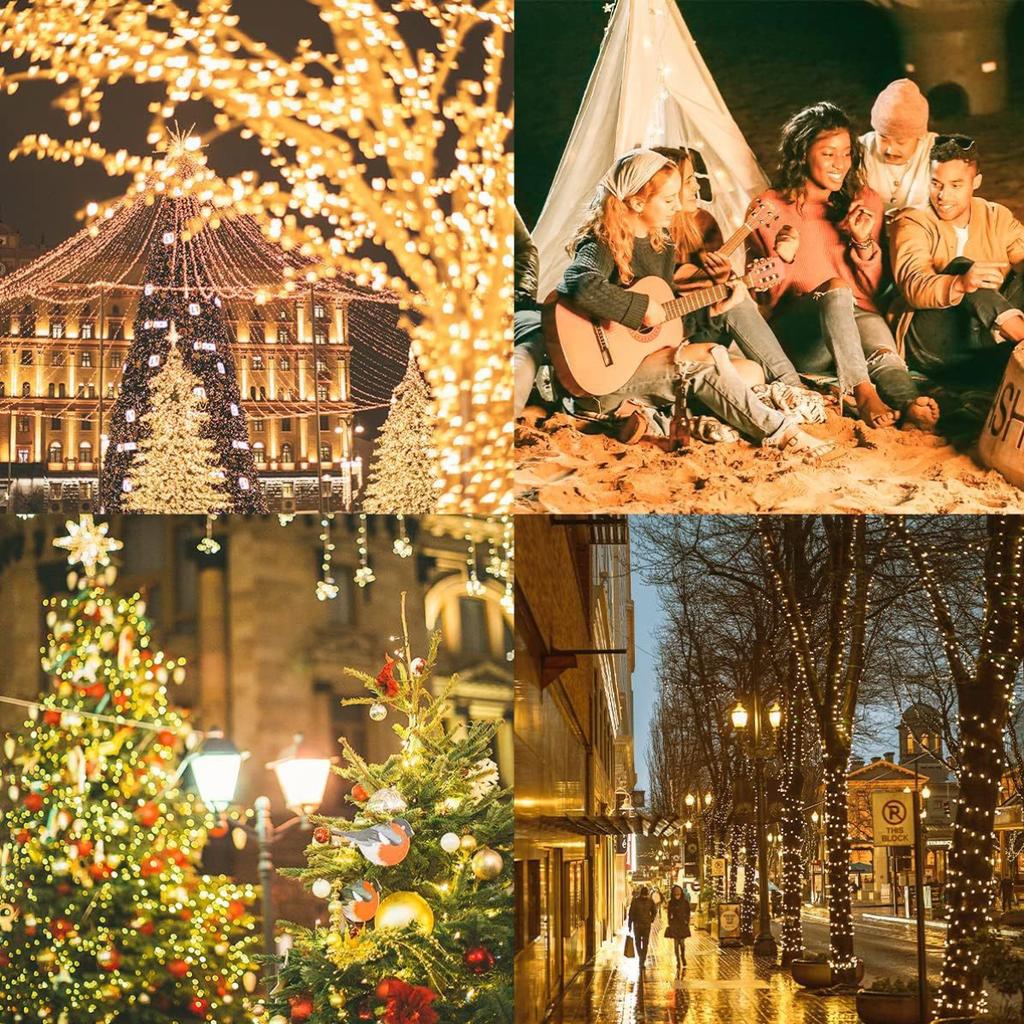 Outdoor Tree Garden Patio Christmas Wedding Decor Solar Powered Warm White LED String Lights IP65 Waterproof Auto On/Off 8 Modes