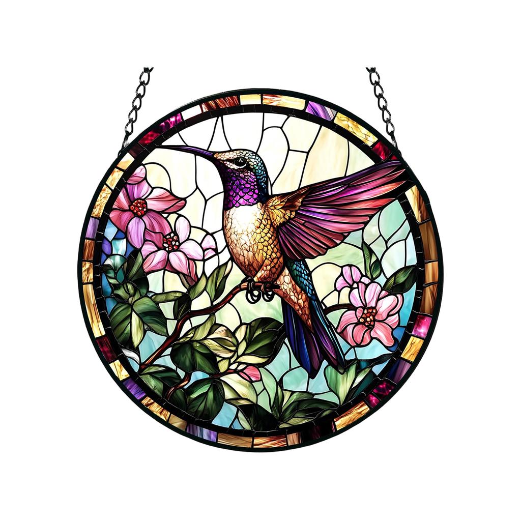 Acrylic Suncatcher Wind Chime Hanging Ornament with Bird and Floral Design for Home Garden Window Decoration Gift