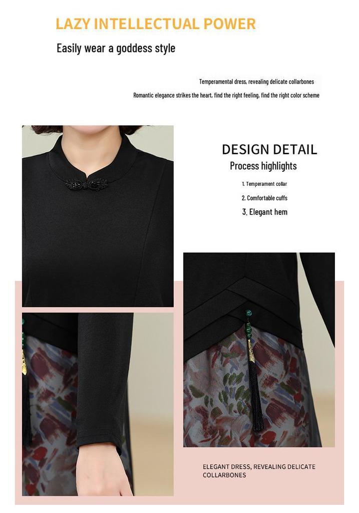 Elegant Splicing Two-Piece Dress: Fashionable Slimming Skirt for Middle-Aged and Elderly Women