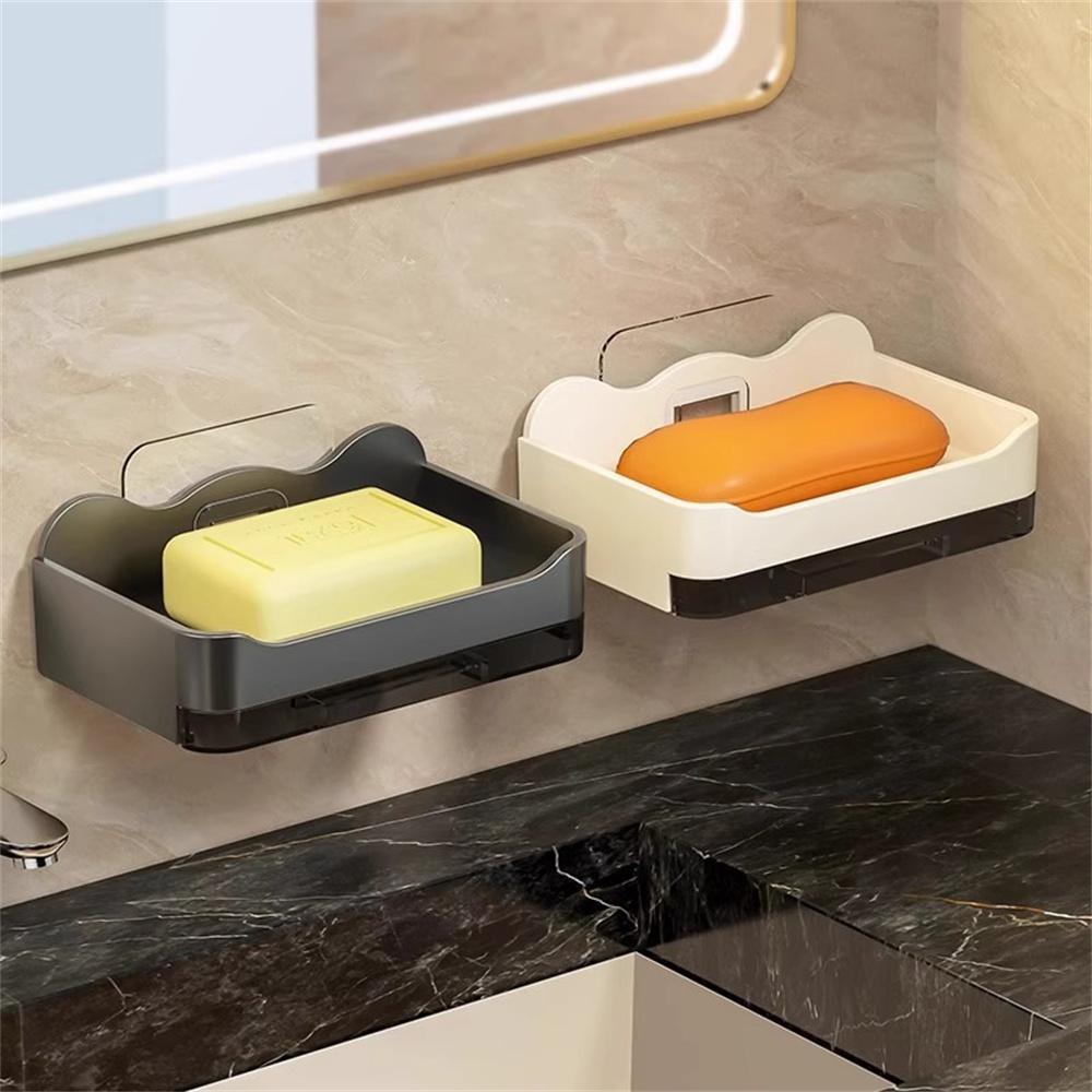 Bathroom Soap Holder Free-Punching Wall Mounted Soap Sponge Holder Organizer Double Drainage Soap Dish Bathroom Accessories