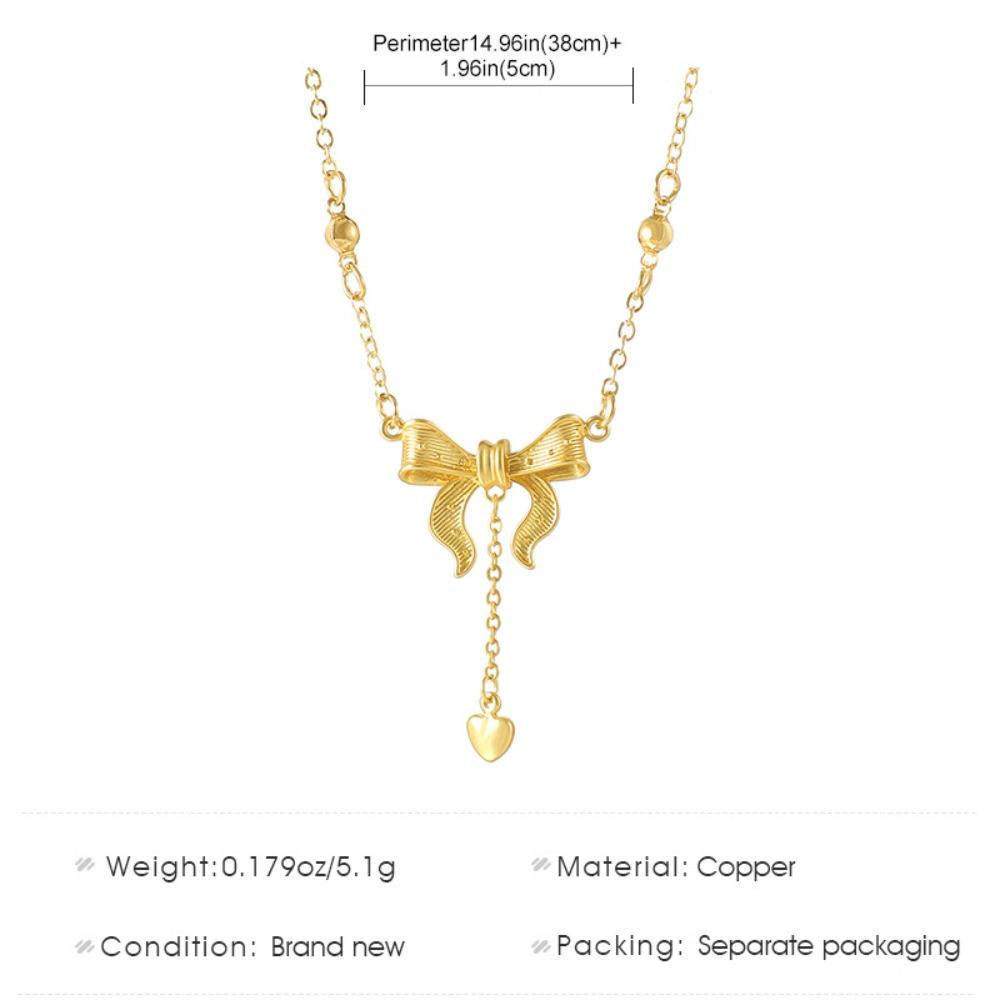 Fashion Sweet Gold Color Stainless Steel Bowknot Bracelet Necklace for Women Temperament Pearl Long Tassel Princess Jewelry Sets
