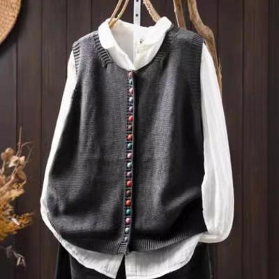 Maglioni Pullover Vintage da Donna Colore Solido Girocollo Senza Maniche Lavorati a Maglia Autunnali Ampi Casual