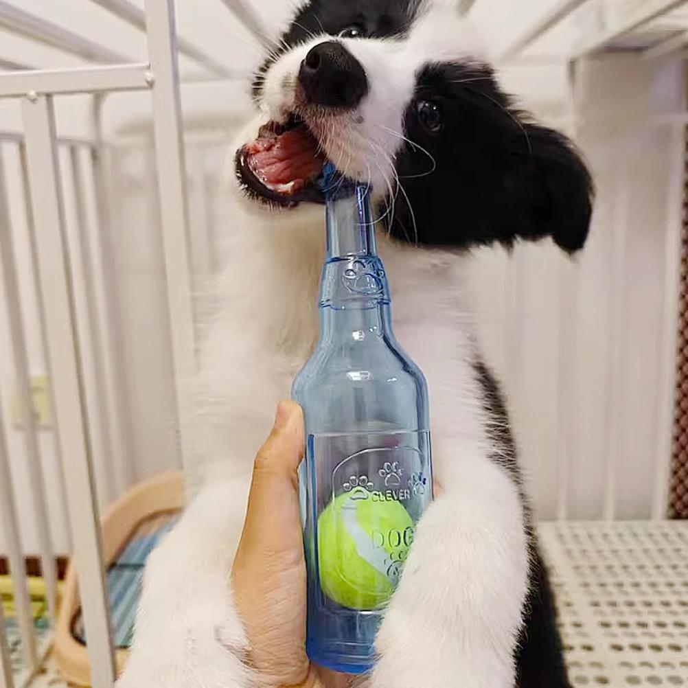 Pet Chew Toy TPR Bite-resistance Beer Bottle with Tennis Ball Toy Puppy Teeth Grinding Dog Chewing Squeaky Interactive Toys