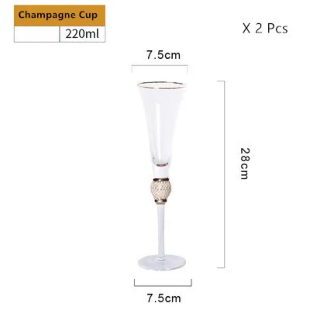 2 Pcs Inlaid Diamond Champagne Flutes Glasses Crystal Wedding Party Glassware Silver Sparkling Wine Tasting Cup Sherry Goblet