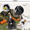 Mini Desktop Goose Set with Witch Costume Web Print Dress Hat and Broom for Decorative Display or Seasonal Tabletop Use