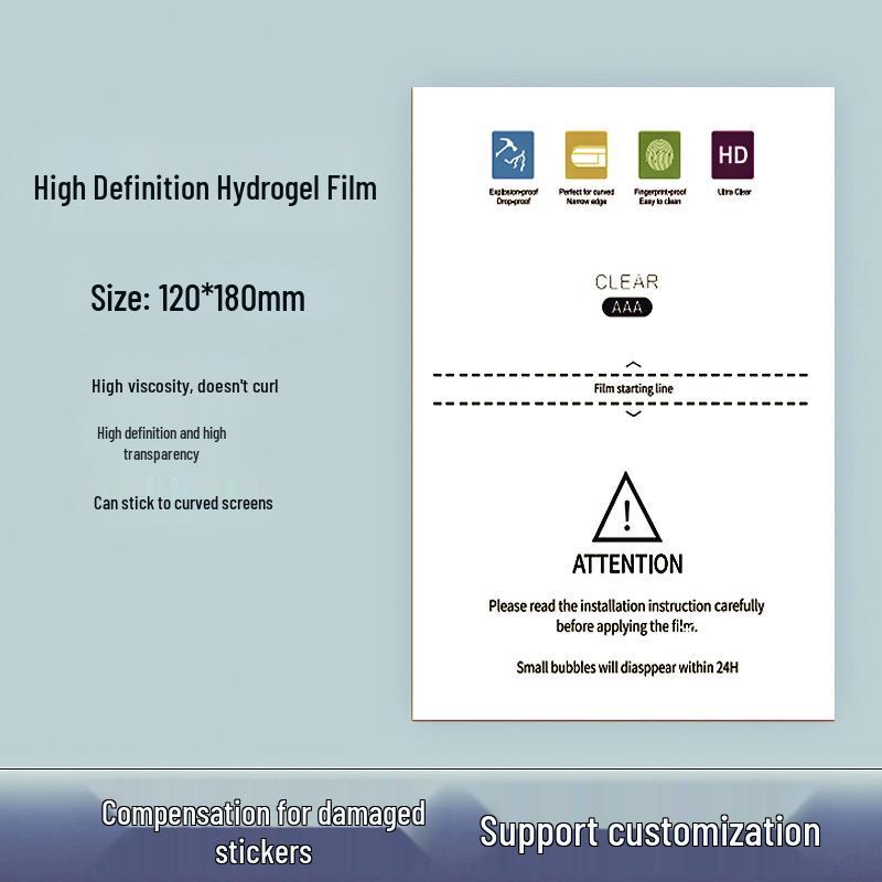

High-Definition TPU Mobile Screen Protector: Hydrogel, Curved, Soft Film, Second Repair for Damaged Packages 120mm x 180mm