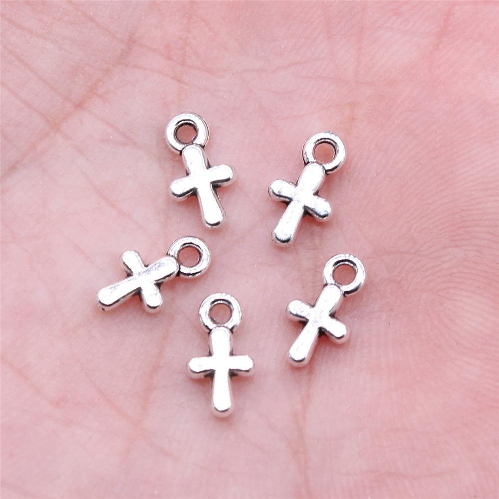 40pcs Tibetan Bronze Silver Color Pendants Antique Jewelry Making DIY Handmade Craft Small Cross Charms For Jewelry Making