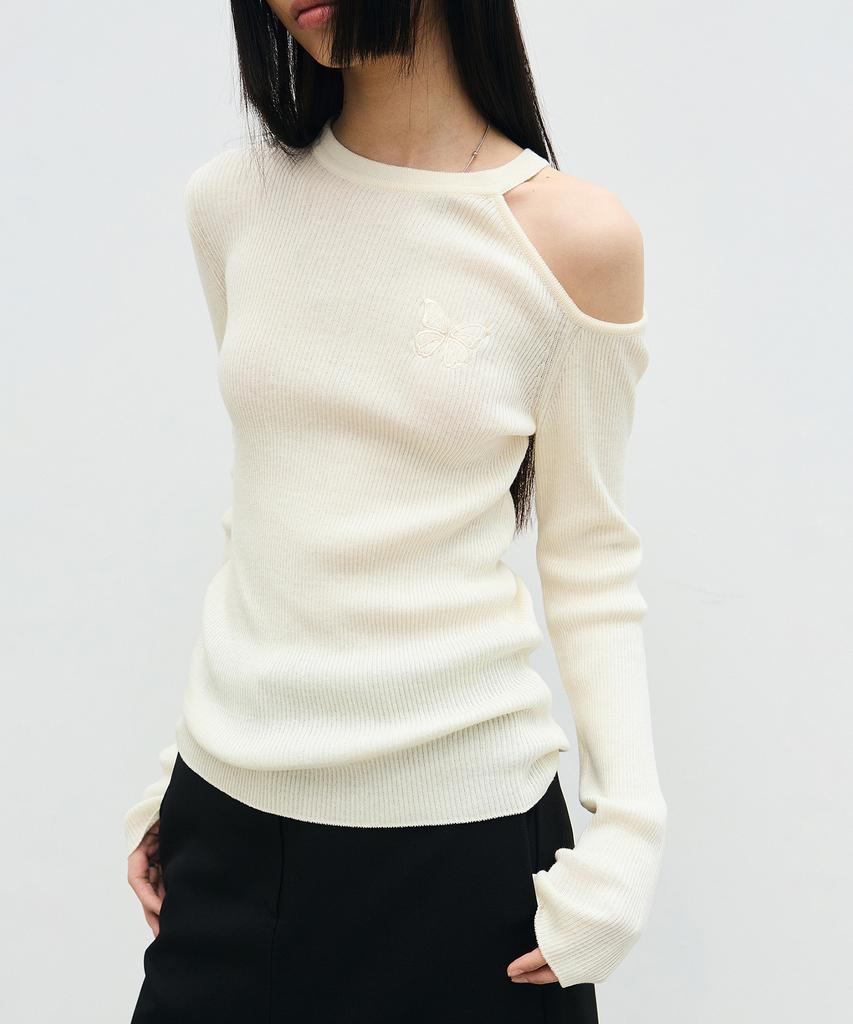 Nigaennikol Cut Out Butterfly Knit_Cream