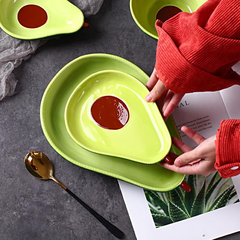 Wjg Pretty B Internet Celebrities Ins Same Cute Avocado Ceramic Plate Household Fruit Salad Plate Snack Plate Creative Plate Small Plate