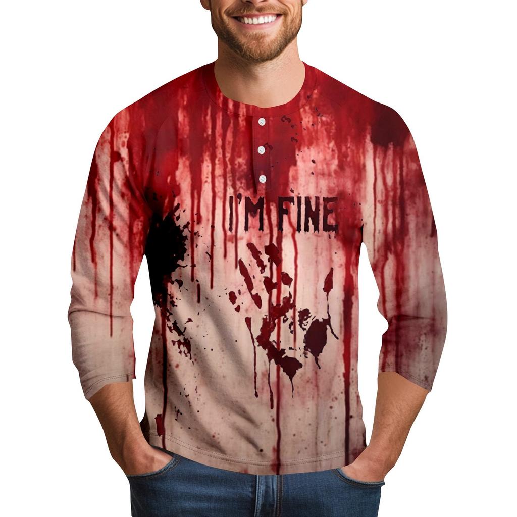 Men's Halloween Print Raglan Dralan Three-quarter Sleeve Casual Top