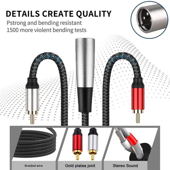 

Кабель-адаптер Практичный гибкий провод с длительным сроком службы Аудио соединительный кабель XLR «папа» на 2RCA Аудиоудлинительный кабель Кабель-адаптер