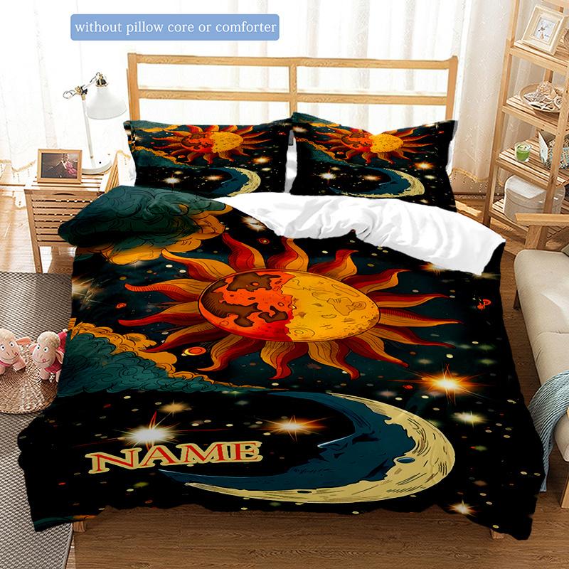 Sun And Moon In The Sky Duvet Cover Soft Bedding Set For Bedroomdorm Personalized Name Threepiece Set 1 Duvet Cover And 2 Pillowcases Perfect Gift For