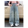 Girls Cargo Demin Pants Kids Casual Wide-legged Jeans Teenagers Fashion Streetwear Baggy Trousers Children Clothes 5-14 Years