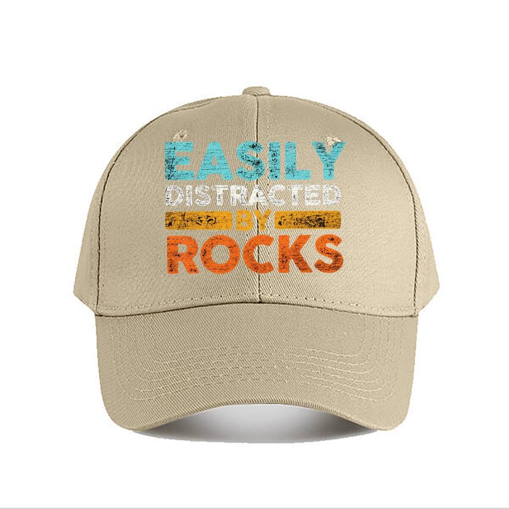 Easily Distracted By Rocks Geology Quote Graphic Baseball Cap Fashion Unisex Sunhat Womens Outdoor Sports