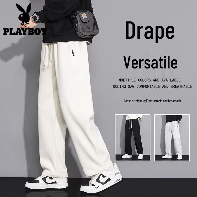 PLAYBOY Men's Casual Loose Straight Leg Drawstring Pants