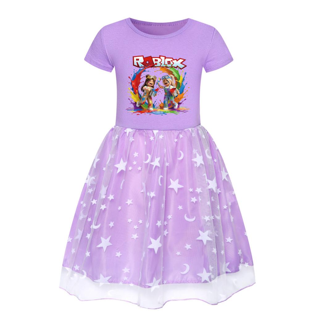 5577 Kids Girls Roblox Printed Mesh Rainbow Dress