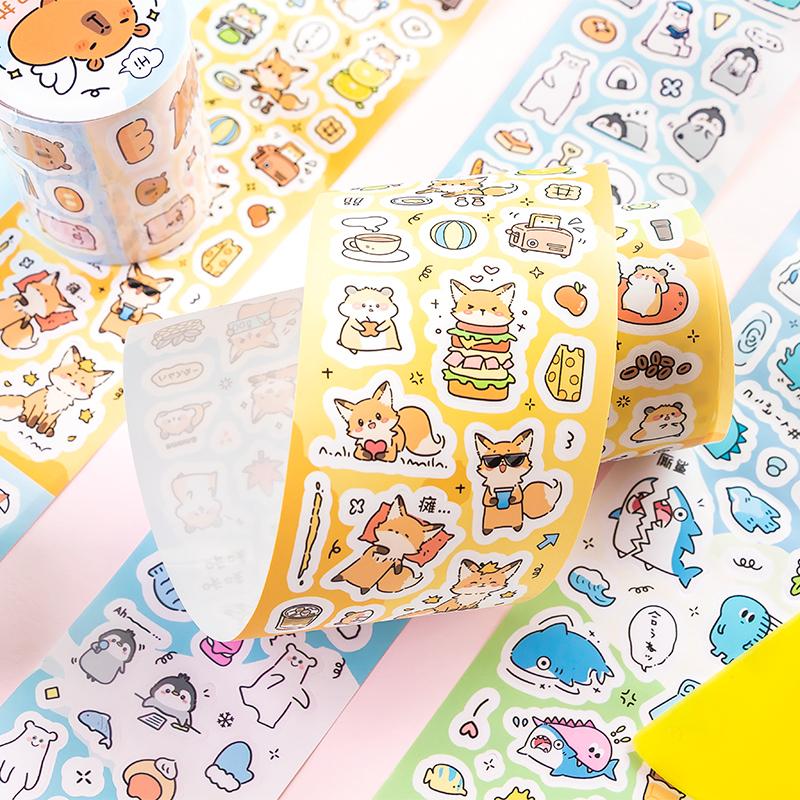 70mm*2m Cute Cartoon Creative Decoration Adhesive Tape PET Die Cutting Tapes Handbook DIY Scrapbooking Collage Journal Stickers