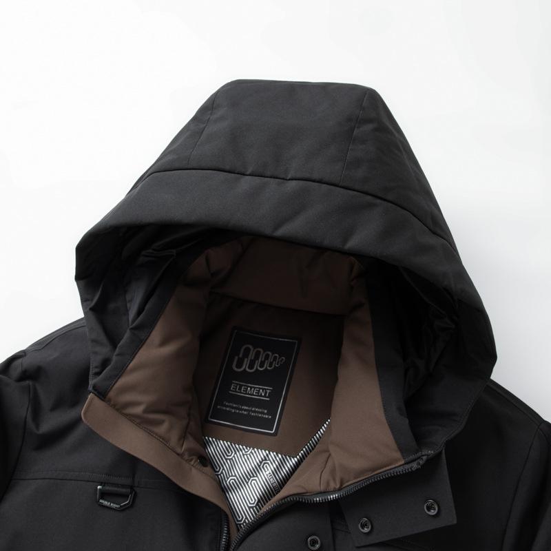 Men's Down Jacket Autumn and Winter Hooded Medium and Long Duck Down Thermal Tooling Outdoor Cold Protection Thickened Down Jacket