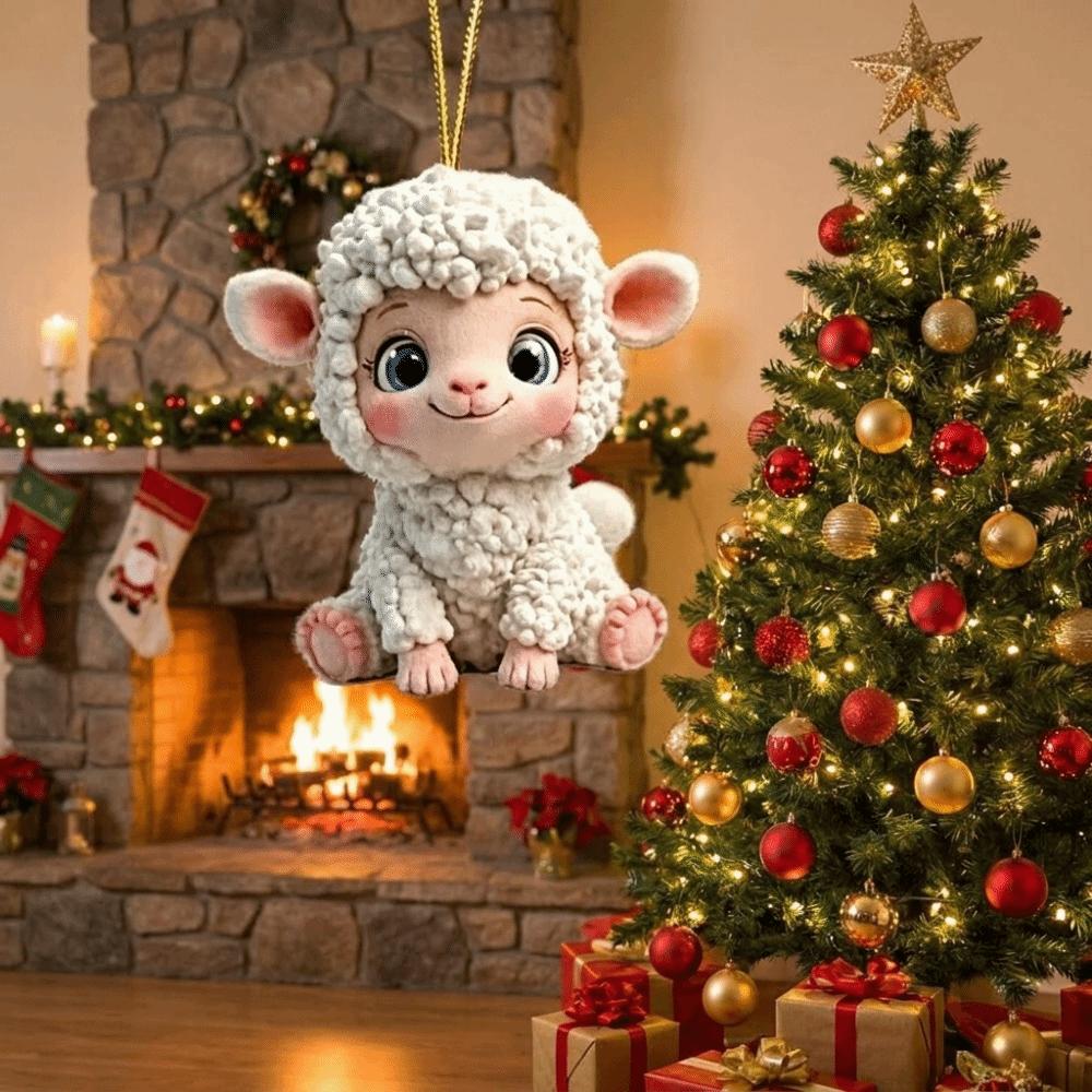 Acrylic Goat Hanging Ornament Flat Little Sheep Shape Christmas Sheep Decoration Hanging Car Rearview Mirror Charm