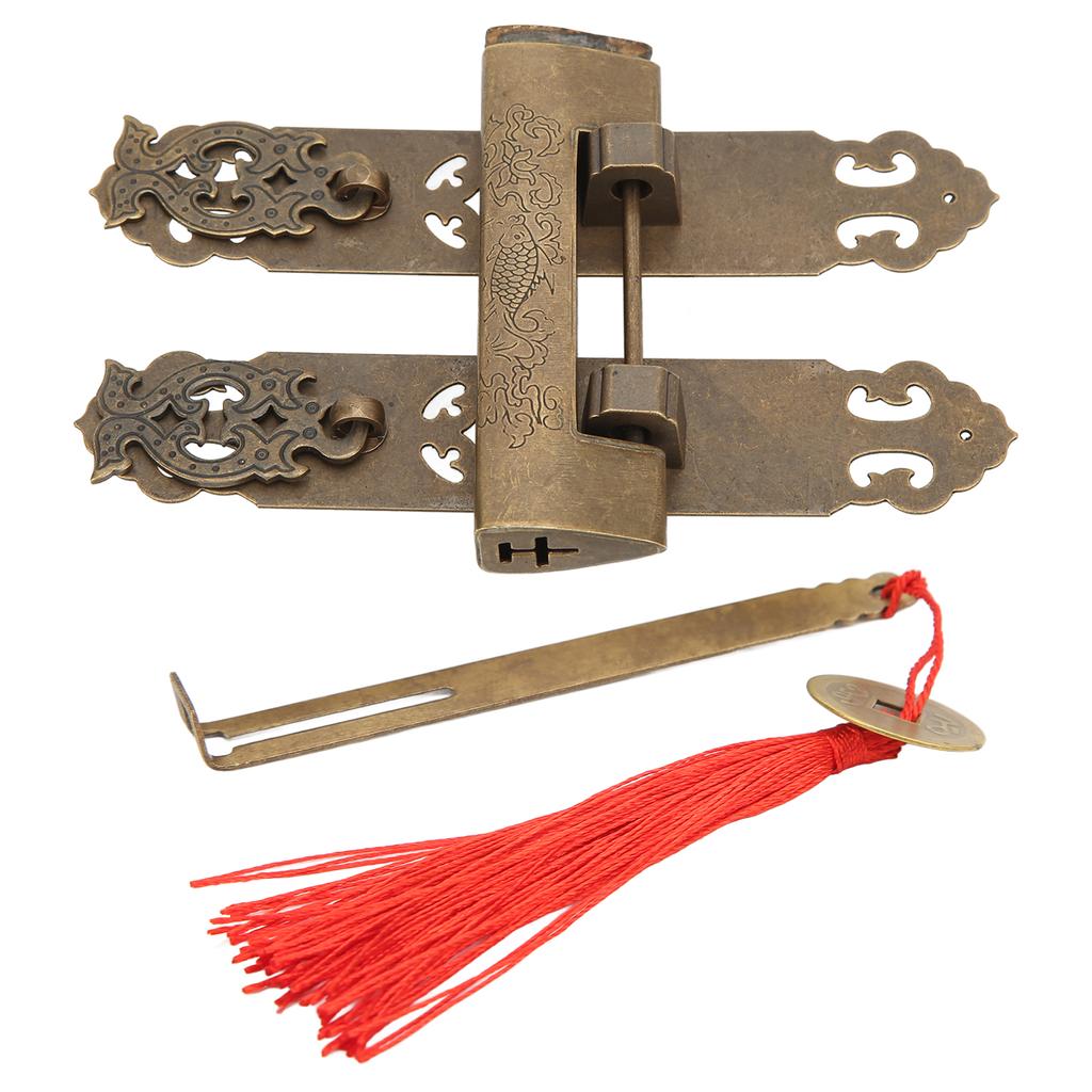 Starožitná sada klik zámků Čínský vintage styl Bronzová barva Mosaz Kabinet Zadní deska Pásky Úchyty Sada pro bedny na nářadí