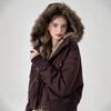 Y2K Vintage Cargo Jacket Women Fuzzy Lining Hooded Short Coat Fall Winter Outerwear