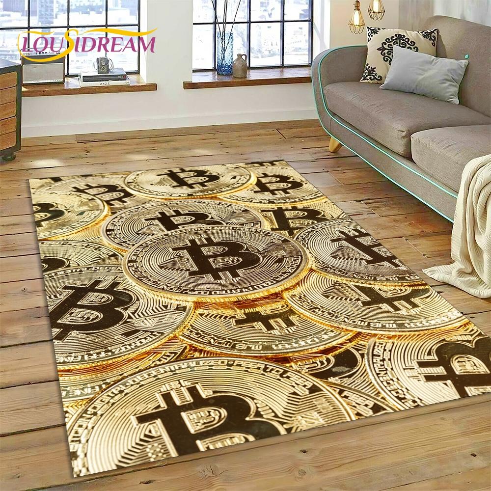 Bitcoin 3D Virtual Currency NFT Area Rug Carpet for Living Room Bedroom Home Decor,Floor Mat Non-slip for Sofa Doormat Gift Kids