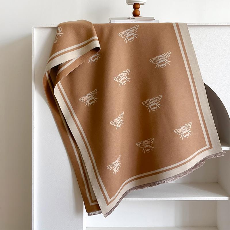 Luxusmarke Beidseitiger Bienen-Schal Imitation Kaschmir Weich Warm Fransen Pashmina Schal Winter Kältefest Winddicht Decken-Schal