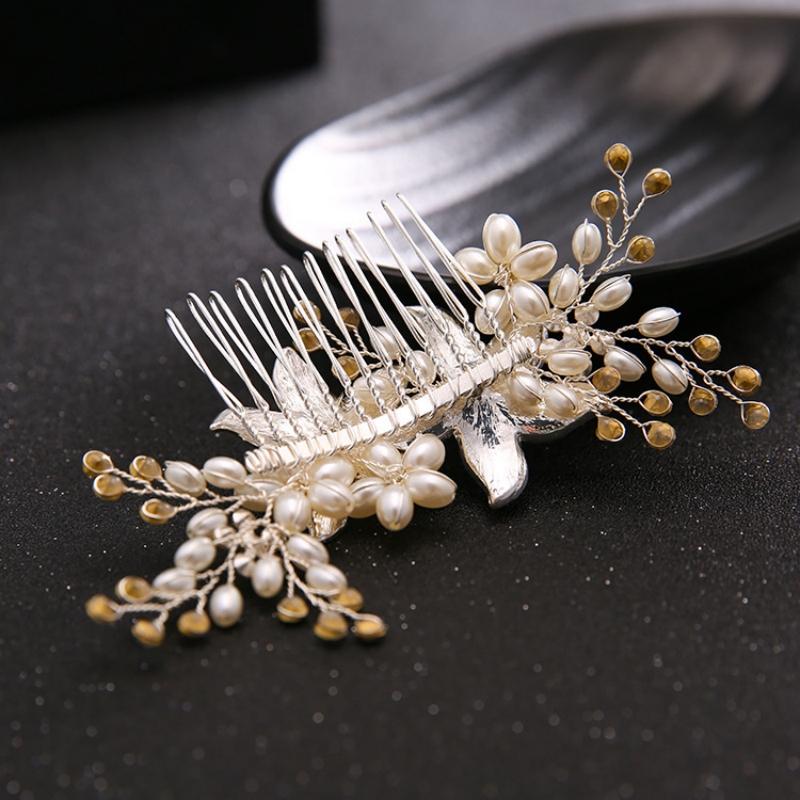 Crystal Pearl Flower Hair Comb Clip Hairpin For Women Bride Rhinestone Bridal Wedding Hair Accessories Jewelry Comb Hairpin Gift