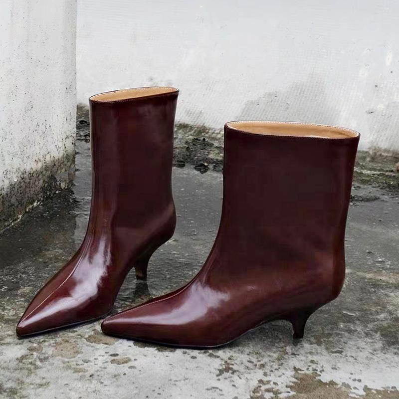

Сексуальные высокие каблуки с острым носком, высокие сапоги, женские ботильоны, туфли для вечеринок, дизайнерский бренд, новые, зимние челси-насосы, Mujer 39 вино красного