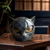 Black Cats Stone Sculpture Resin Cat Head Figurine Healing Stone Marble Texture Cat Stone Halloween Home Decor For Cat Lovers