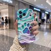 Iridescent Glitter Cat Paw Phone Case For iPhone 17 16 15 14 13 12 11 Pro Max Plus Wavy Edge Protective Cover