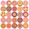 100Pcs Wooden Buttons 20mm Round Retro Buttons Colorful Flower Geometric Painting Wood Sewing Button 2 Holes Crafting