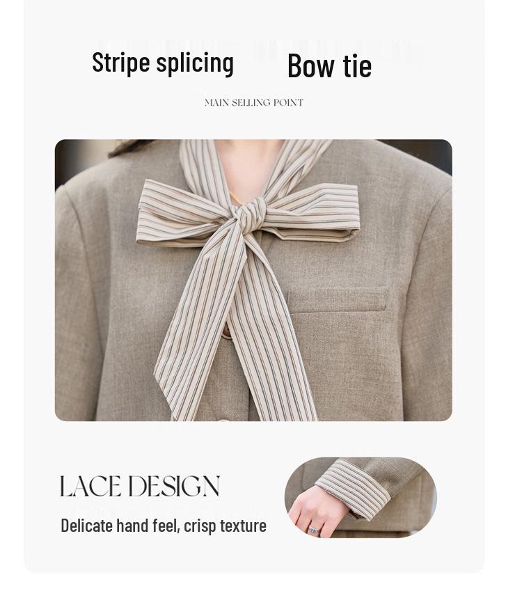 Spring 2025 Bow-Accent Single-Breasted Jacket & Skirt Two-Piece Set