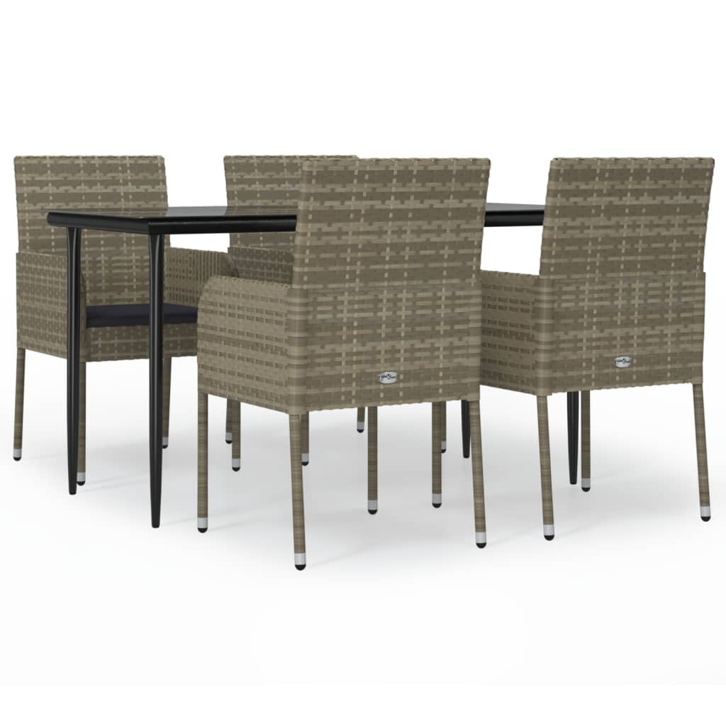 Vidaxl 5-Cz. Garden Furniture Set, Cushions, Black-Grey PE Rattan