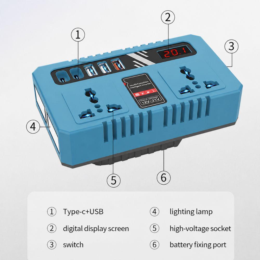 With LED Work Light 120W Portable Power Inverter Battery Inverter Adapter for Makita 18V Battery