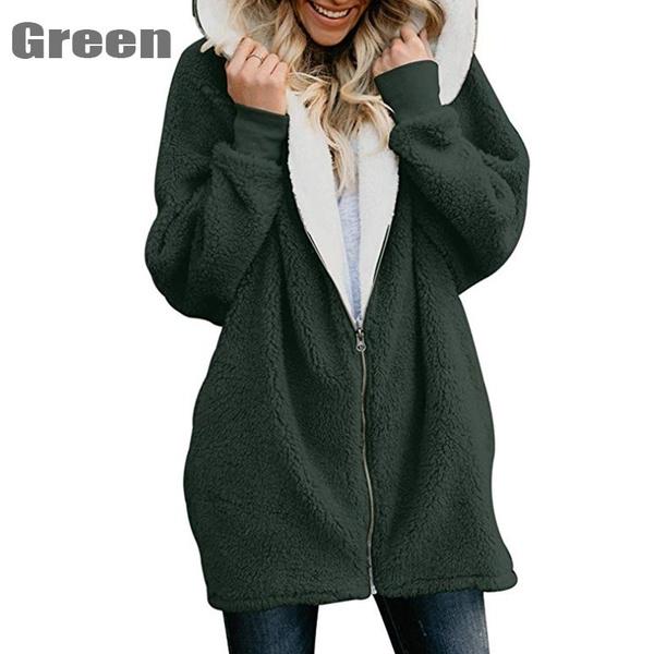 Fashion Solid Color Long-sleeved Hooded Knit Cardigan Jacket Winter Warm Zipper Coat