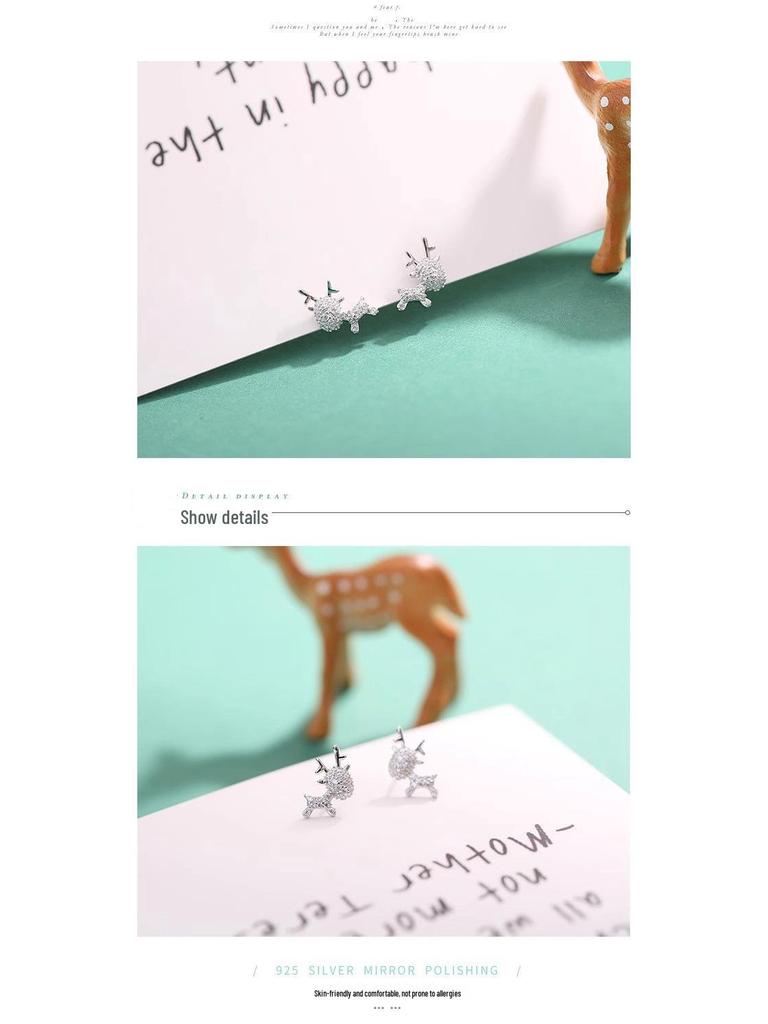 925 Sterling Silver Elk Stud Earrings - Elegant Light Luxury Deer Design, Perfect Christmas Gift for Women