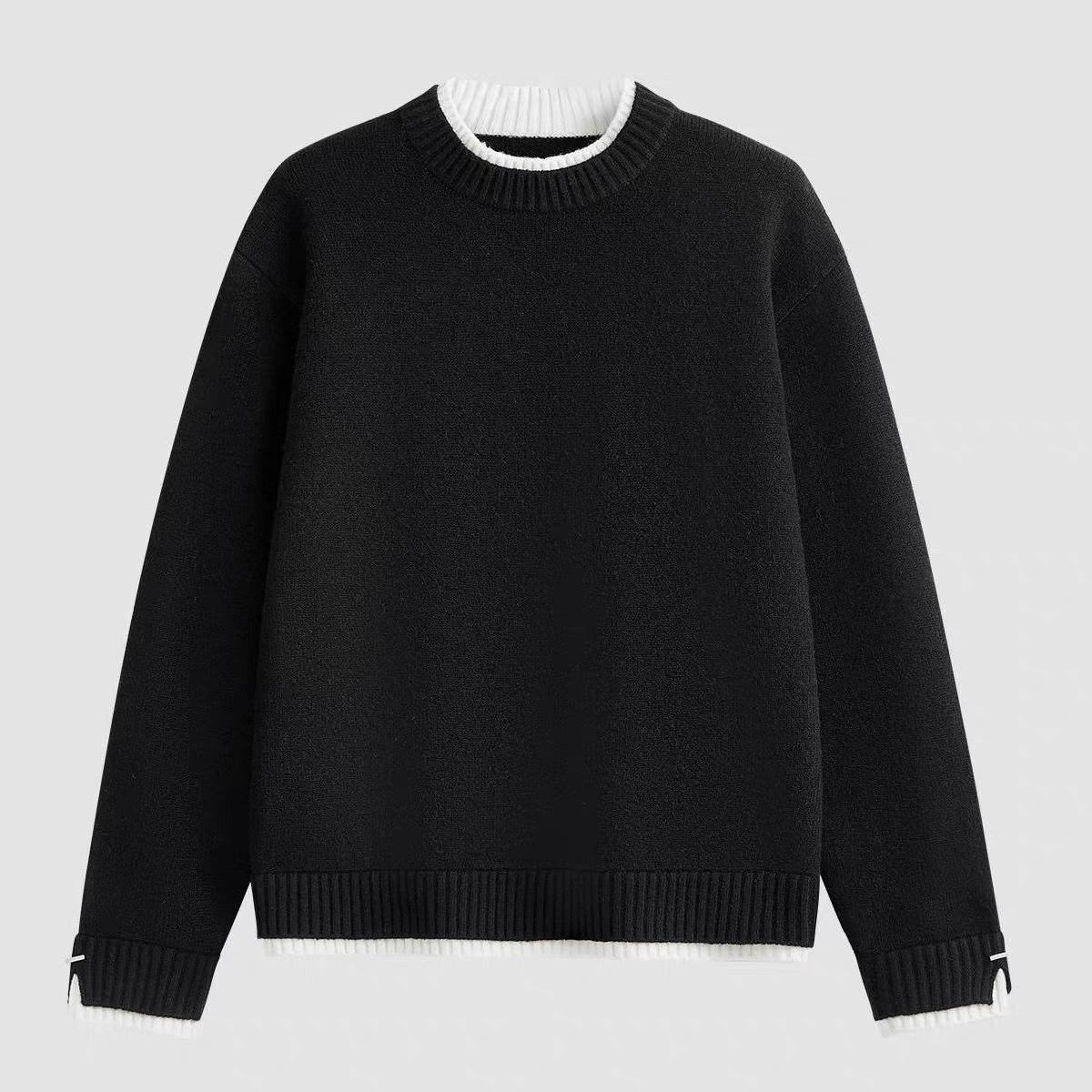 

Men s Gray Two-in-One Knit Sweater - Korean Style, Clean Fit, Warm Autumn/Winter Outerwear XXXXL (95-105 kg) чорний