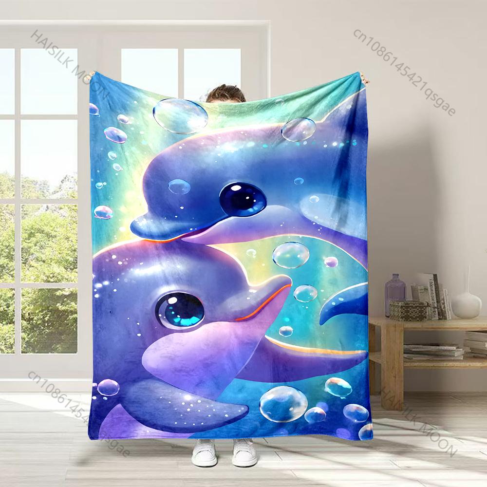 Multi-Size Dolphins In The Underwater World Print Warm and Comfortable Blanket for Home Sofa Bed Travel Camping Picnic RV