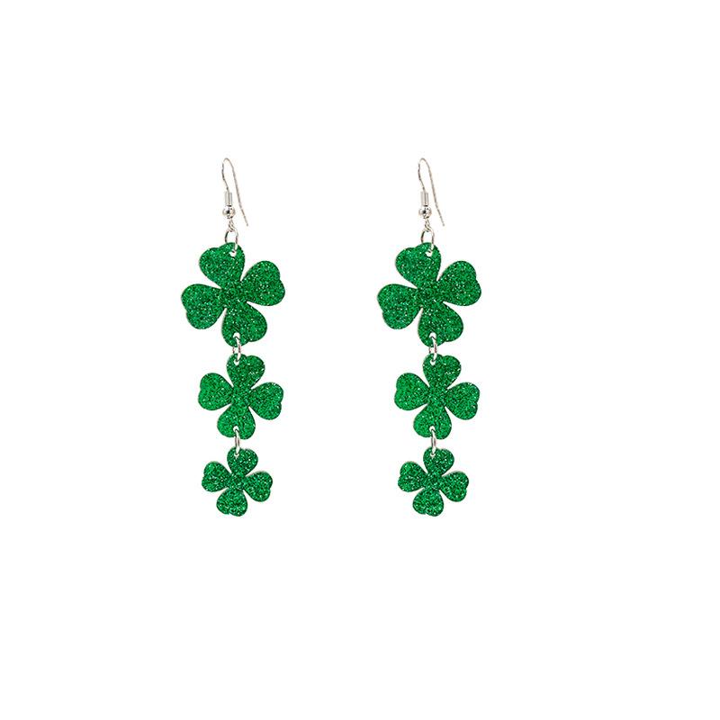 Ireland St. Patrick'S Day Earrings, Green Lucky Flower Acrylic Earrings