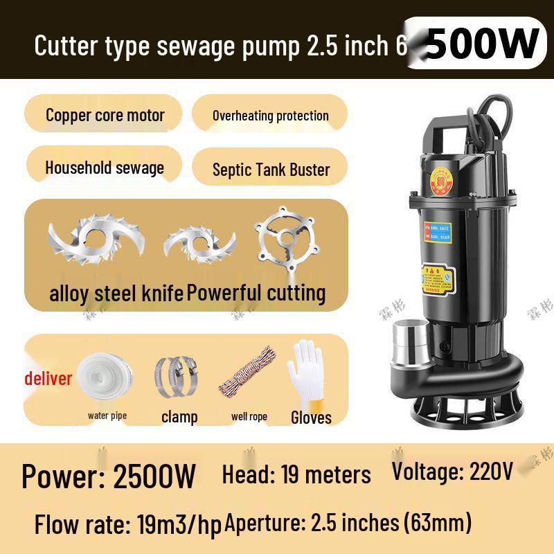 High-Power Submersible Sewage Cutting Pump for Feces, Biogas, and Septic Tanks