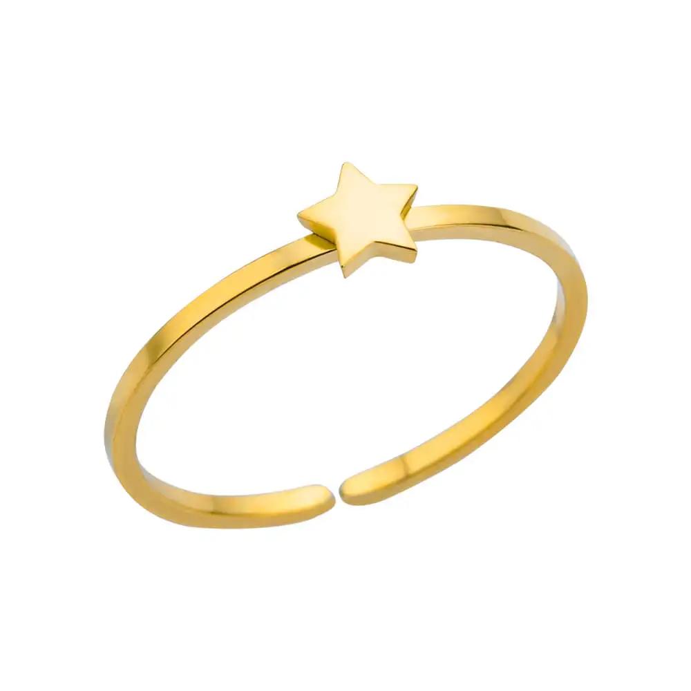 Cute Star Moon Rings For Women Stainless Steel Open Adjustable Gold Color Wedding Engaement Ring Jewelry Gift For Her bague