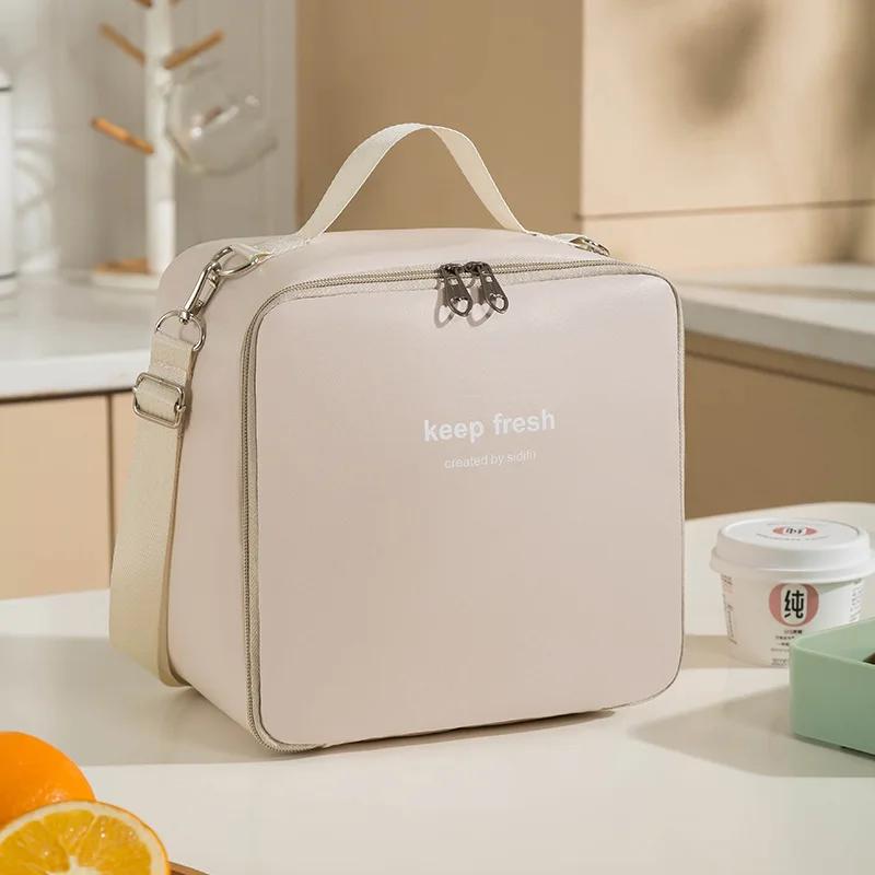 Portable Waterproof Lunch Bags PU Leather Food Picnic Lunch Box Insulated Women Cooler Bags Ice Pack Drink Carrier Thermal Bag
