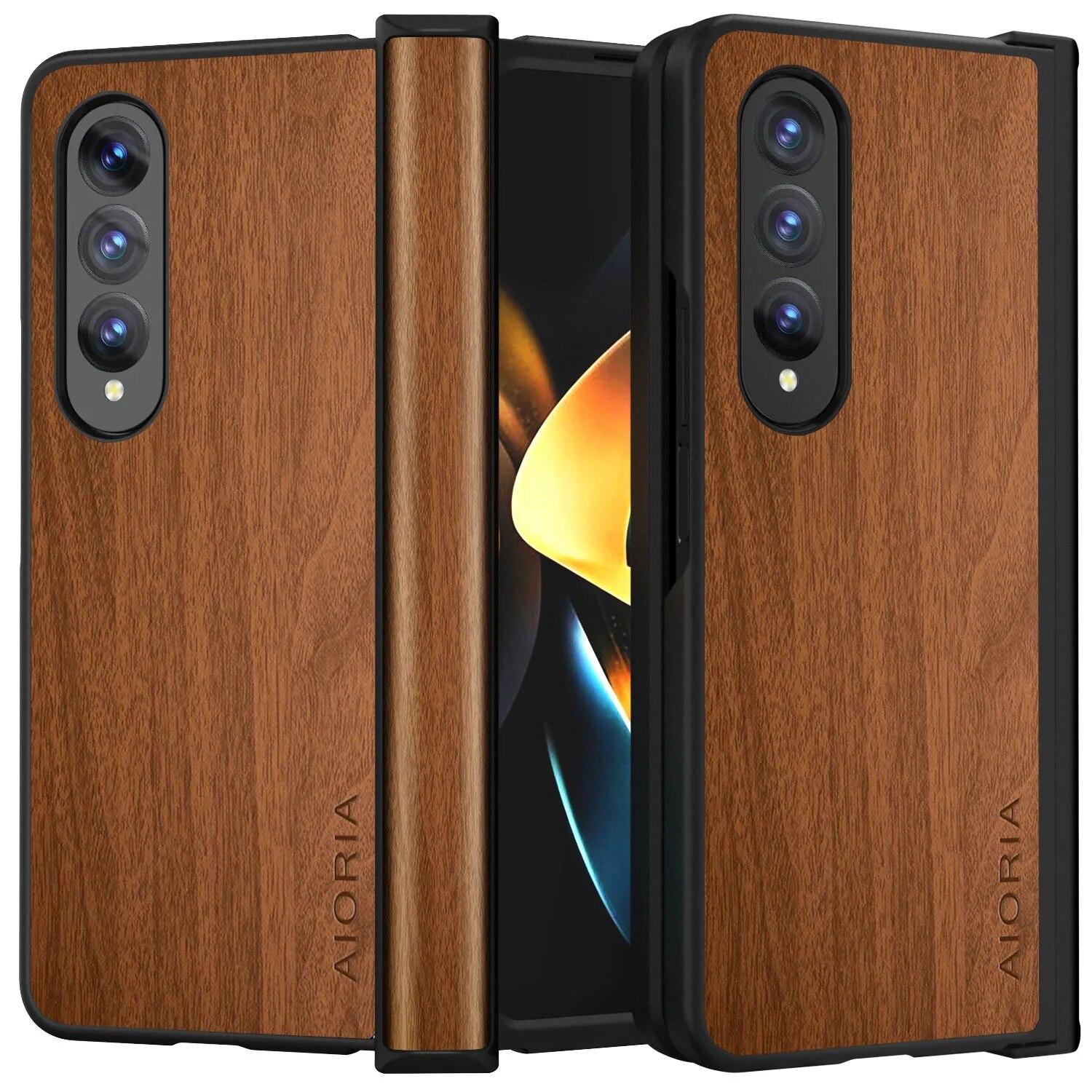 

Чехол для Samsung Galaxy Z Fold 4 3 5G, новый дизайн, чехол для телефона из искусственной кожи с деревянным бамбуковым узором Fold 4 жёлтый