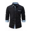 Mens Color Block Business Casual Long Sleeve Loose Fit Shirt